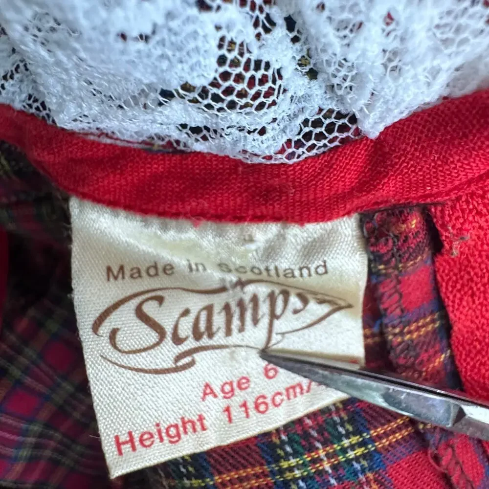 VTG Girls Prairie Dress Cottagecore Sz 5 Red Scottish Christmas Costume